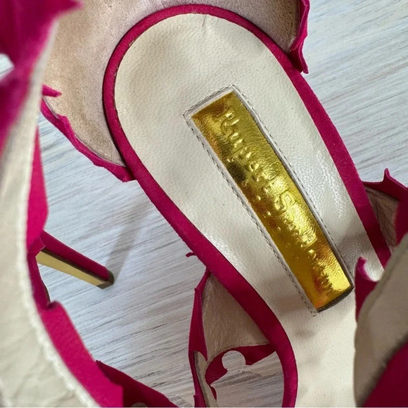 Rupert Sanderson Floria Pink Fuchsia Suede Cutout Peep Toe Heeled Sandals - Picture 13 of 16